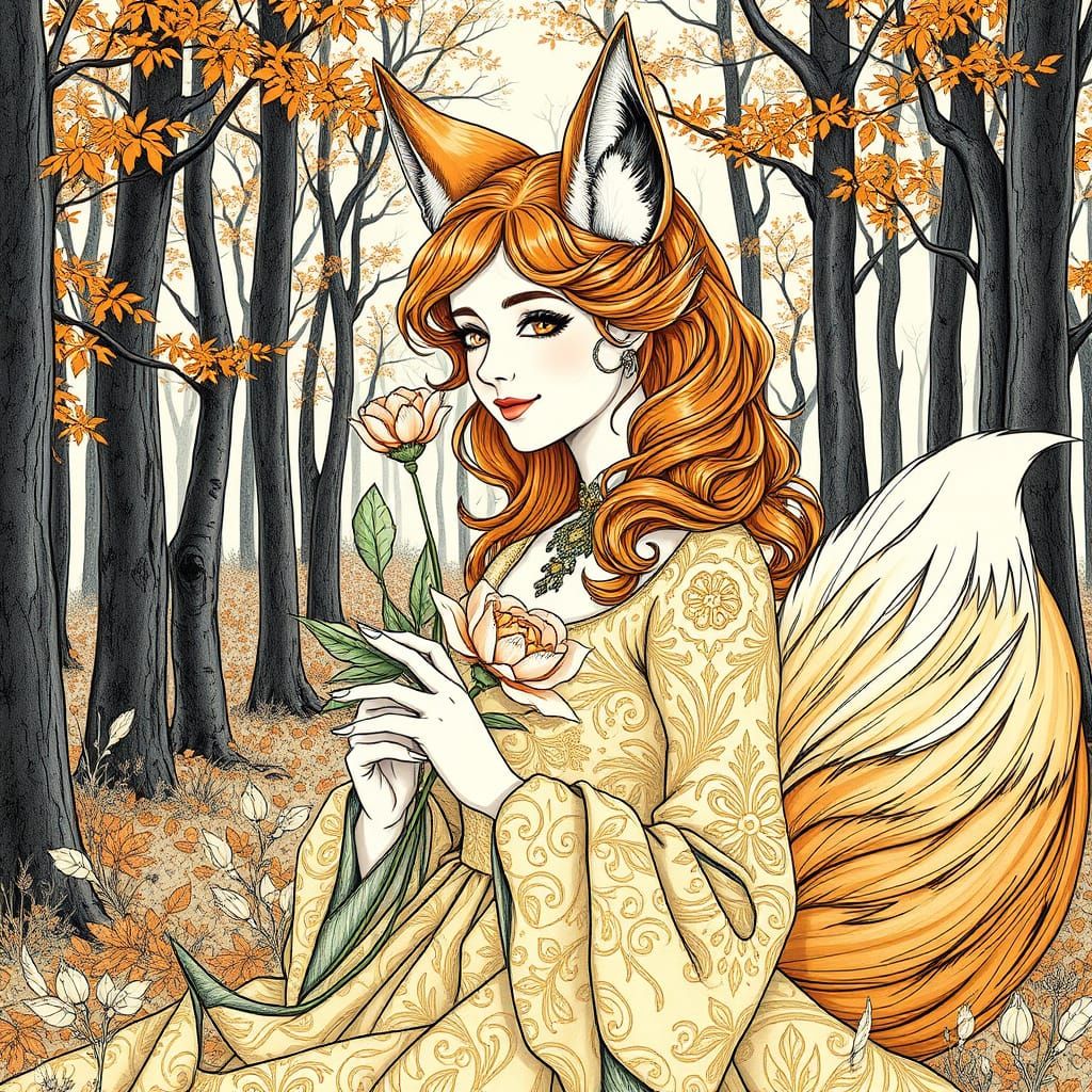 Enchanting Copper Goddess in Art Nouveau Style