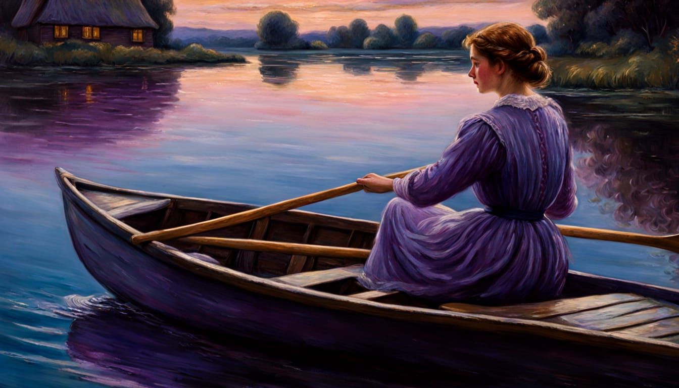 Tranquil Impasto Oil Painting of a Moonlit Cottage Scene