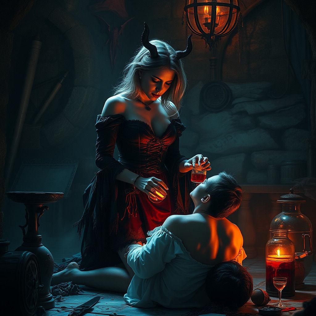 Dark Fantasy Femme Fatale in Victorian Style