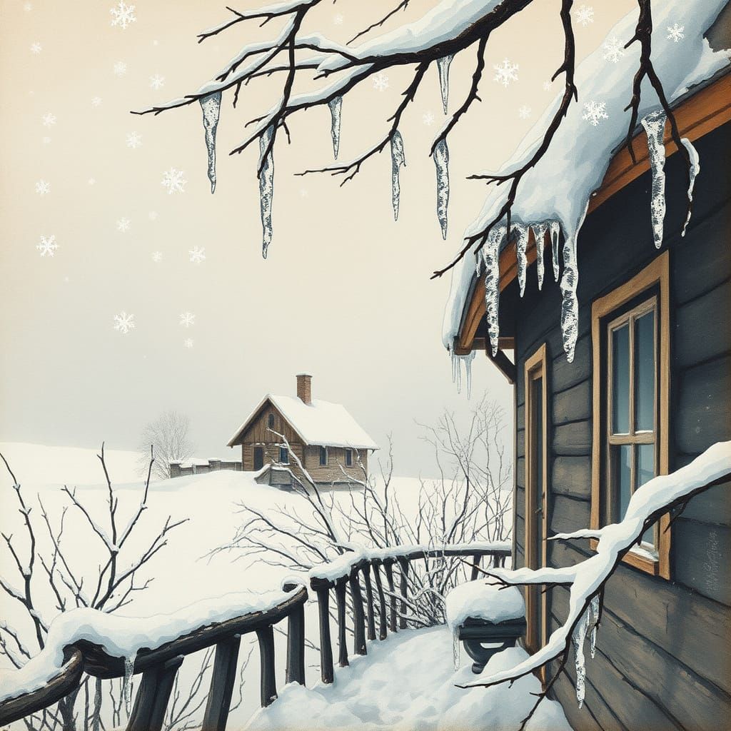 Dreamy Winter Landscape in Watercolor and Alcohol Ink