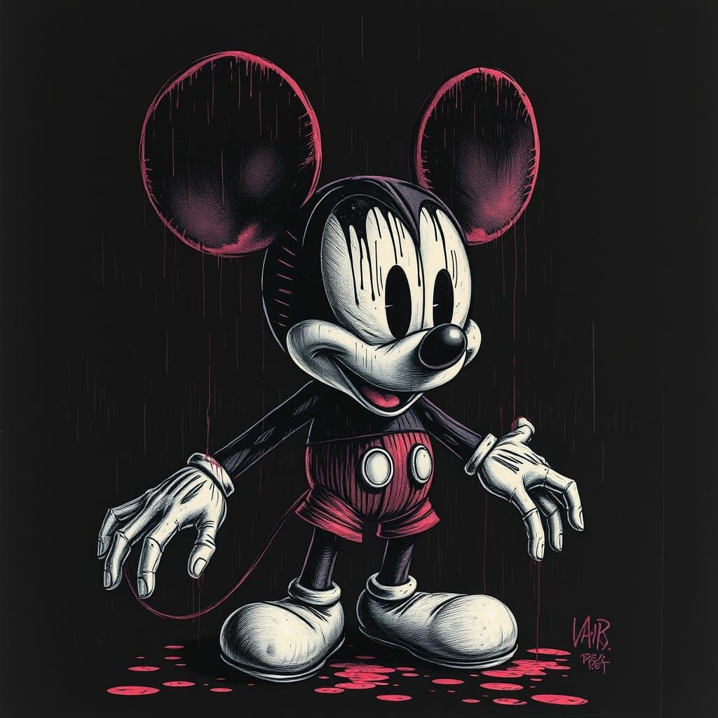 Haunted Mickey Mouse in Analog Horror Style