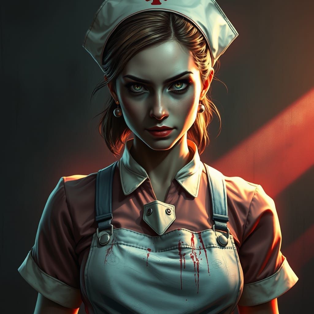 Eerie Dark Fantasy Nurse in Tattered Uniform