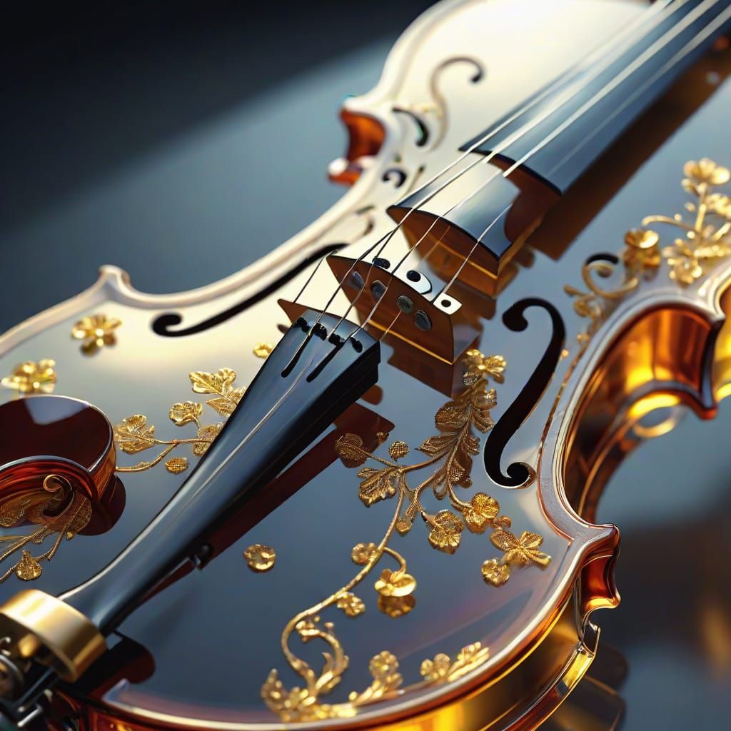 Surreal Glass Violin Shines in Soft Golden Light