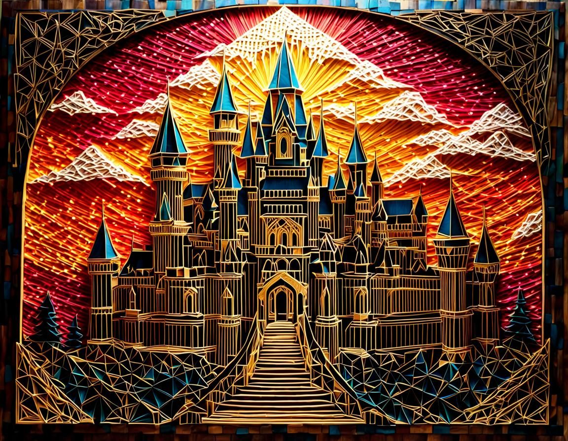 Geometric String Art Castle Inspired by Escher