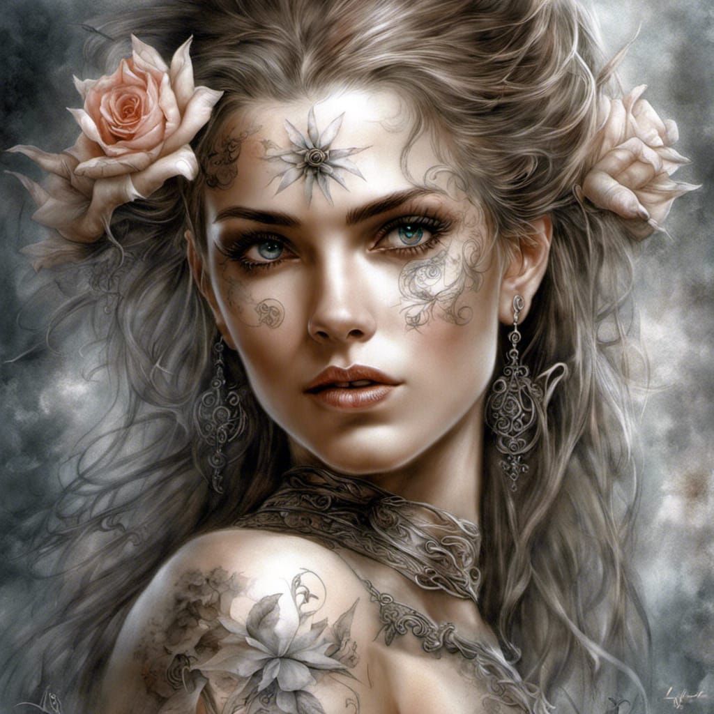 Floral Tattoo Sorceress in Fantasy Art Style