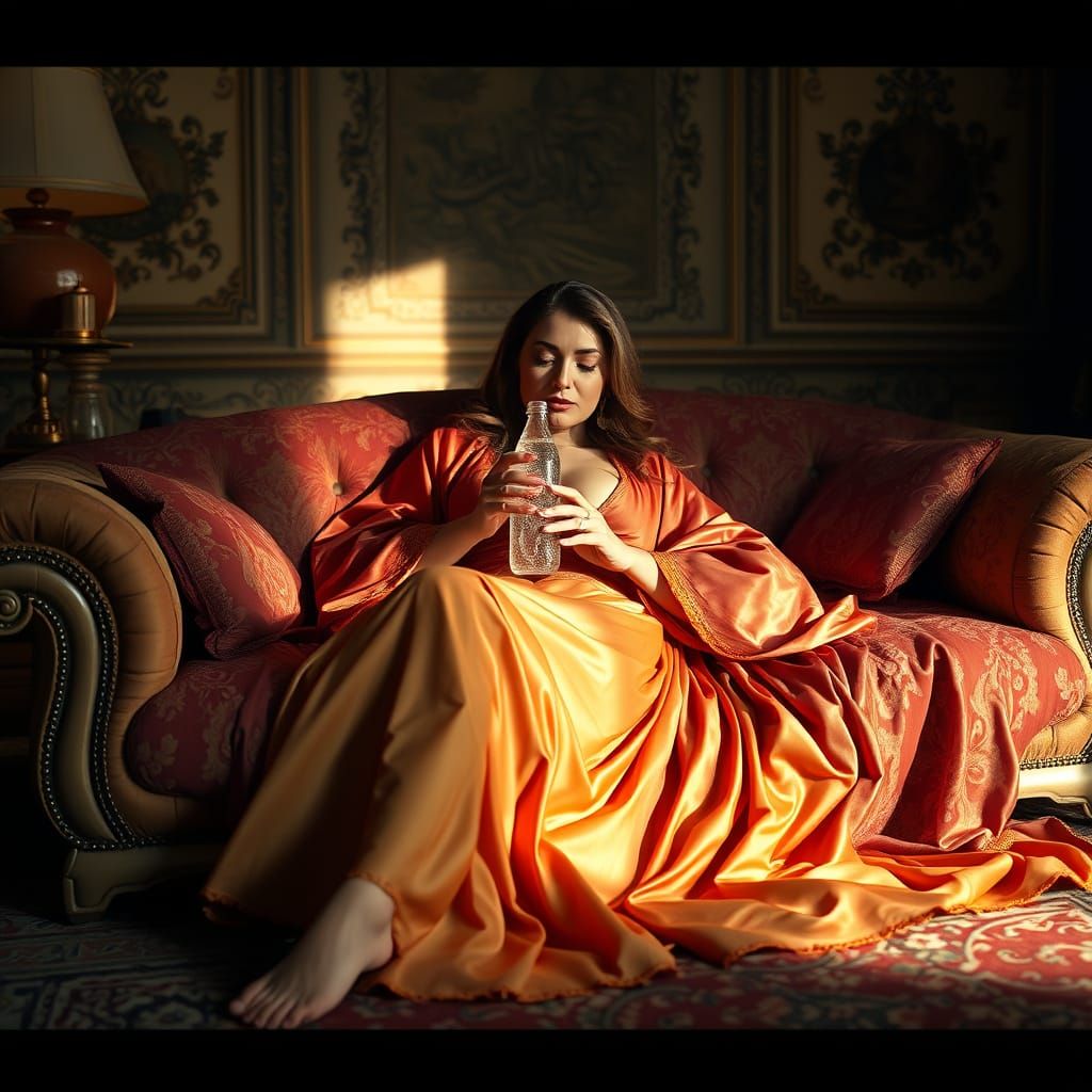 Sultry Iranian Woman in Elegant Robe, Surrounded by Rich Tex...
