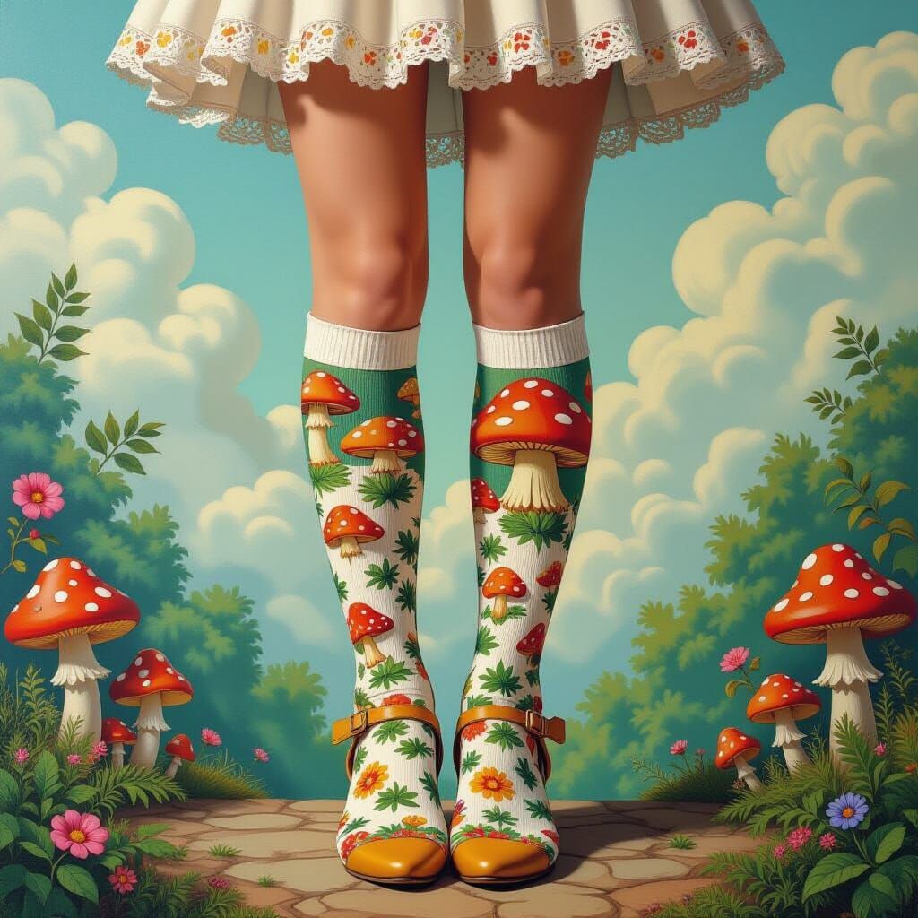 Mushroom Socks in a Josephine Wall Fantasy Landscape