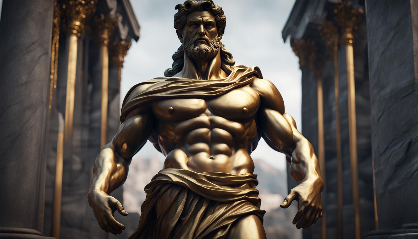 Muscular Greek God Statue in Dark Marble