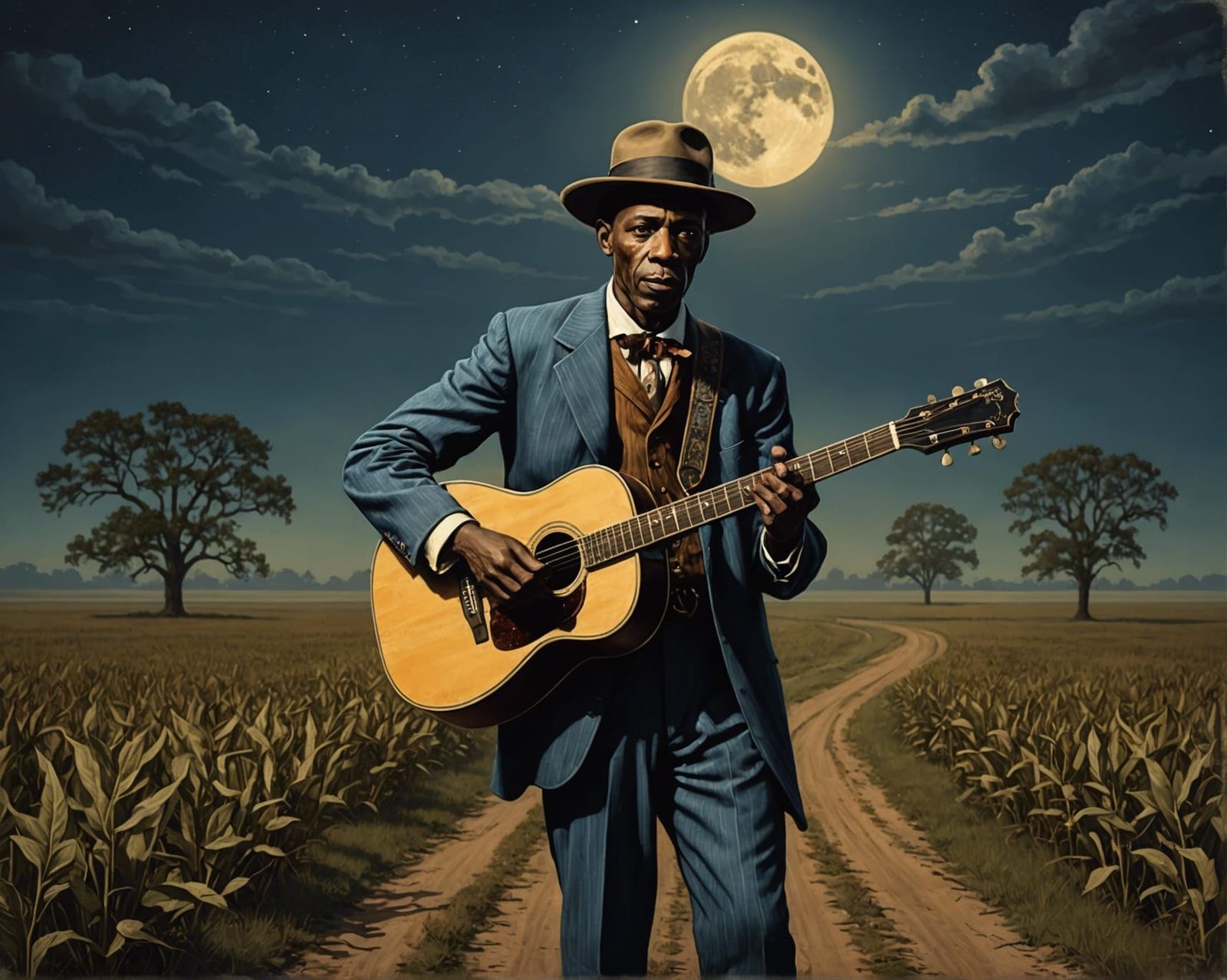Robert Johnson at the Crossroads in Mississippi
