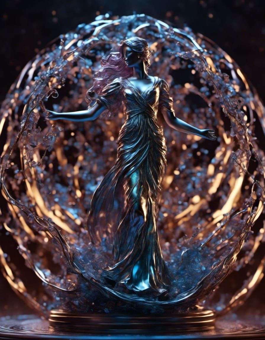 Iridescent Bronze Statue of Woman in 3D Render