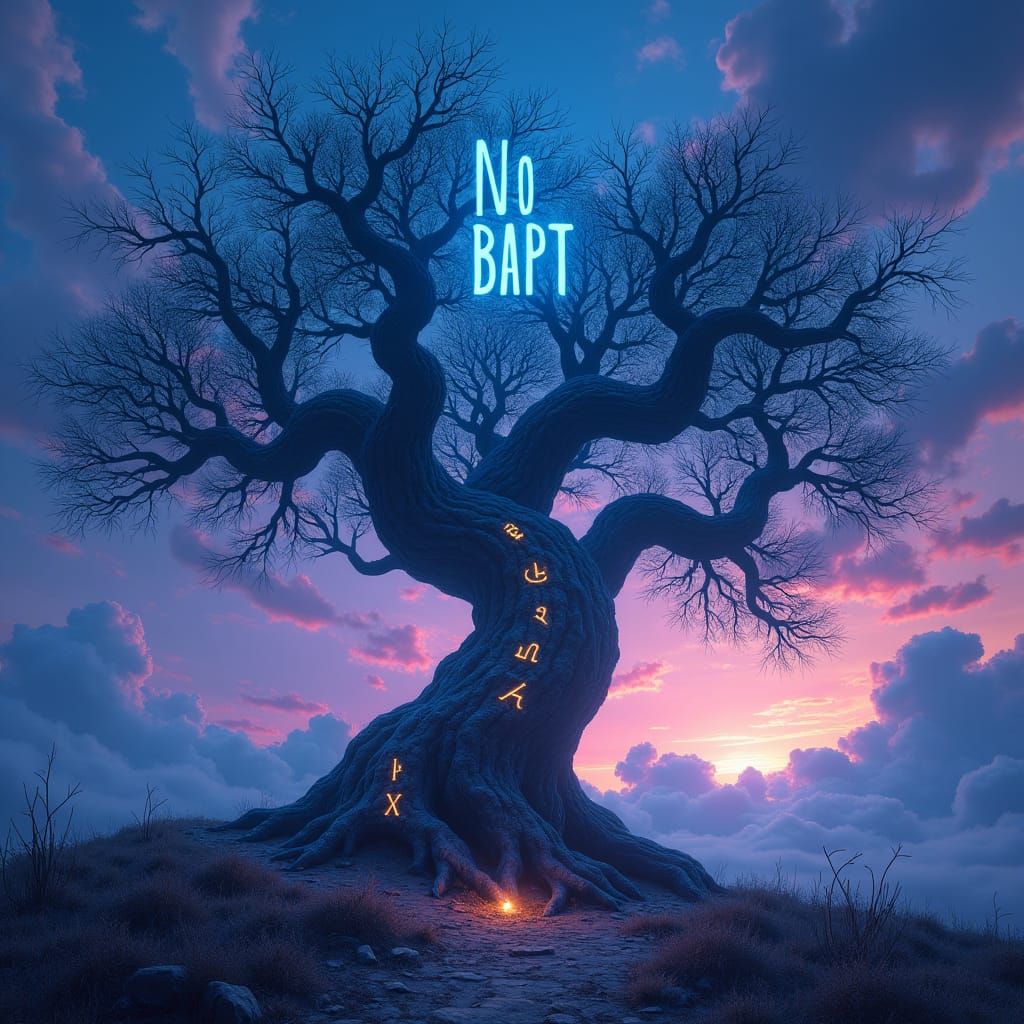 Mystical Landscape with Glowing Runes and Title