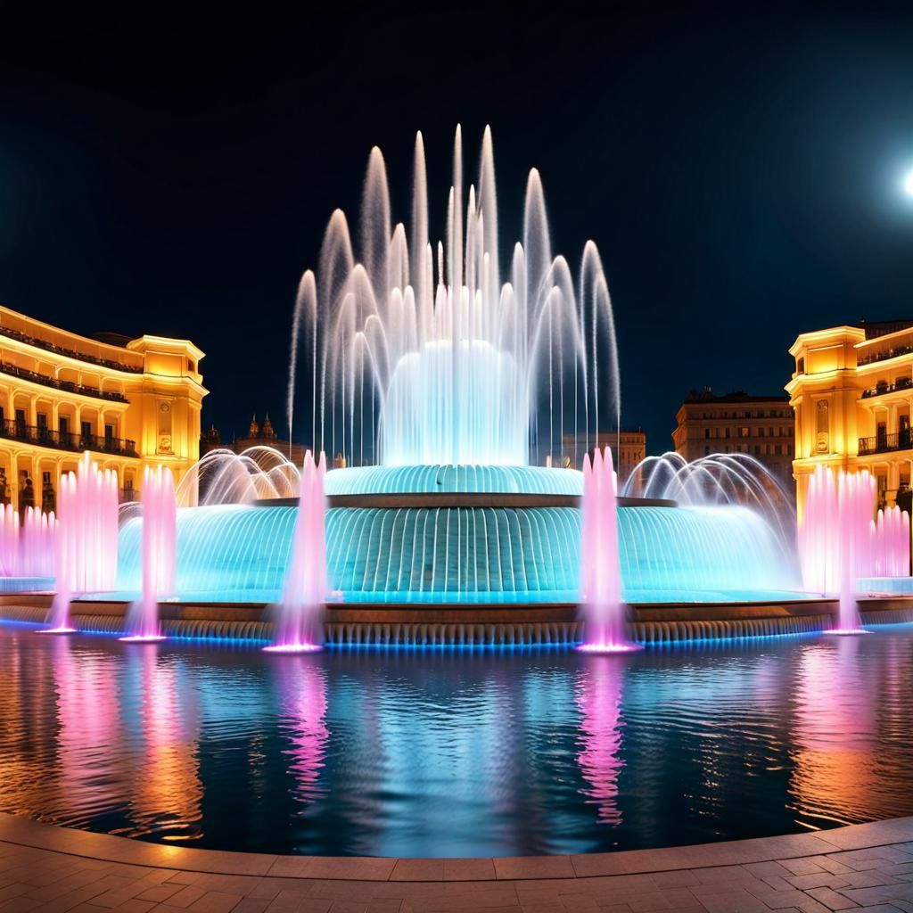 Hyperrealistic Magic Fountain Water Games by Night