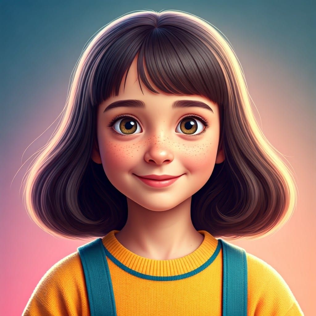 Smiling Girl in Stylized 3D Rendered Scene