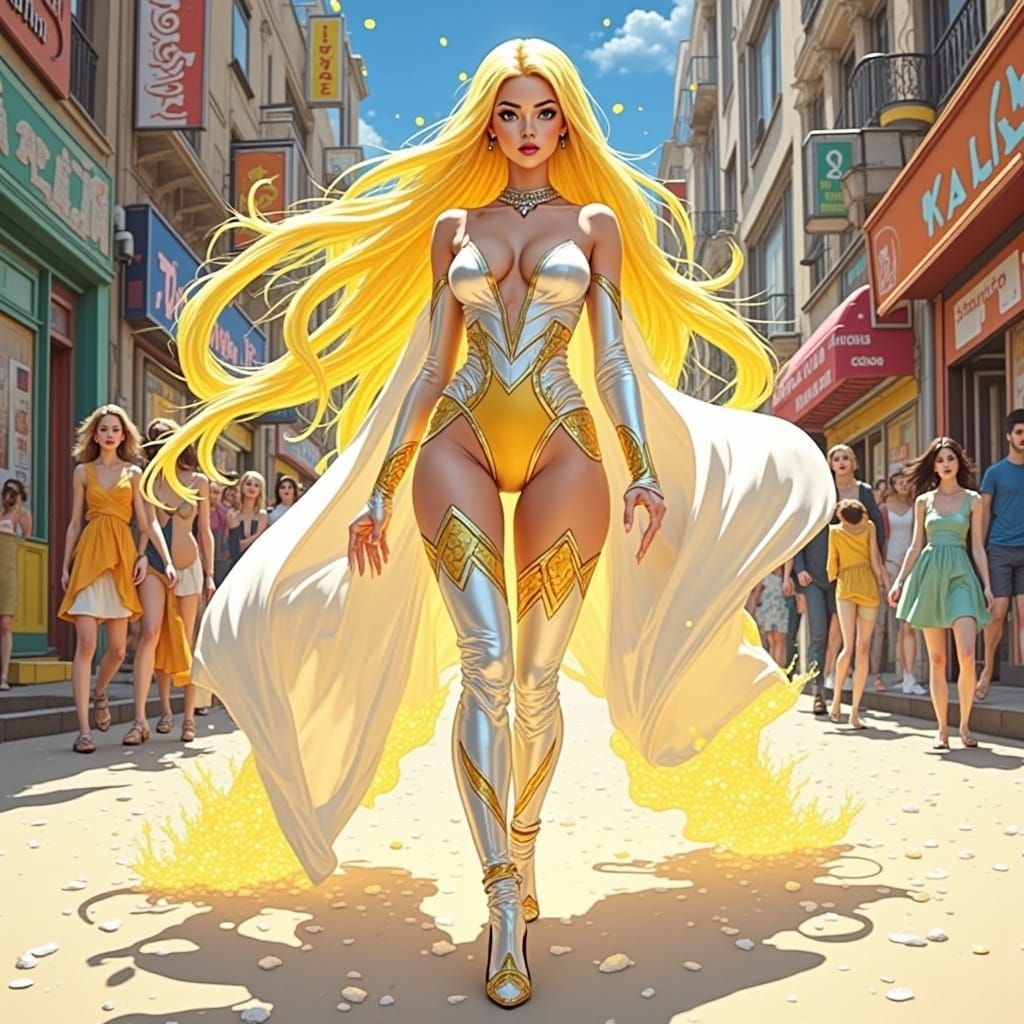 Radiant Sodium Woman on Shimmering Salt Beach