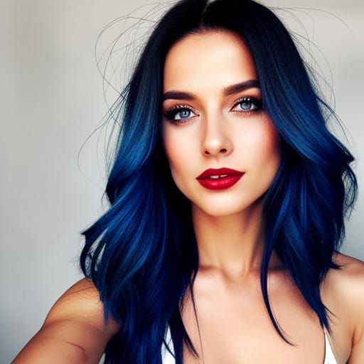 Hyperdetailed Portrait with Blue Hair, Art Nouveau Style