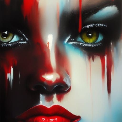 Girl on Subway Train in Stylized Digital Art