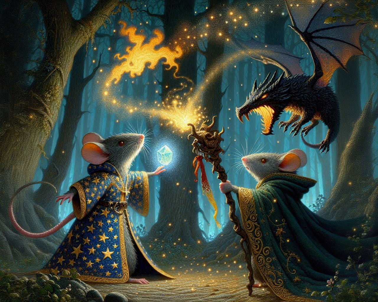 Epic Wizard Mice Duel in Enchanted Forest