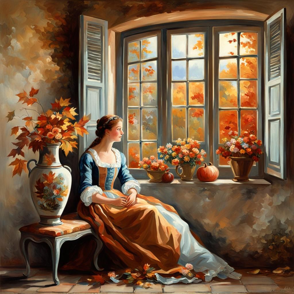 French Girl with Vase, Boucher Style