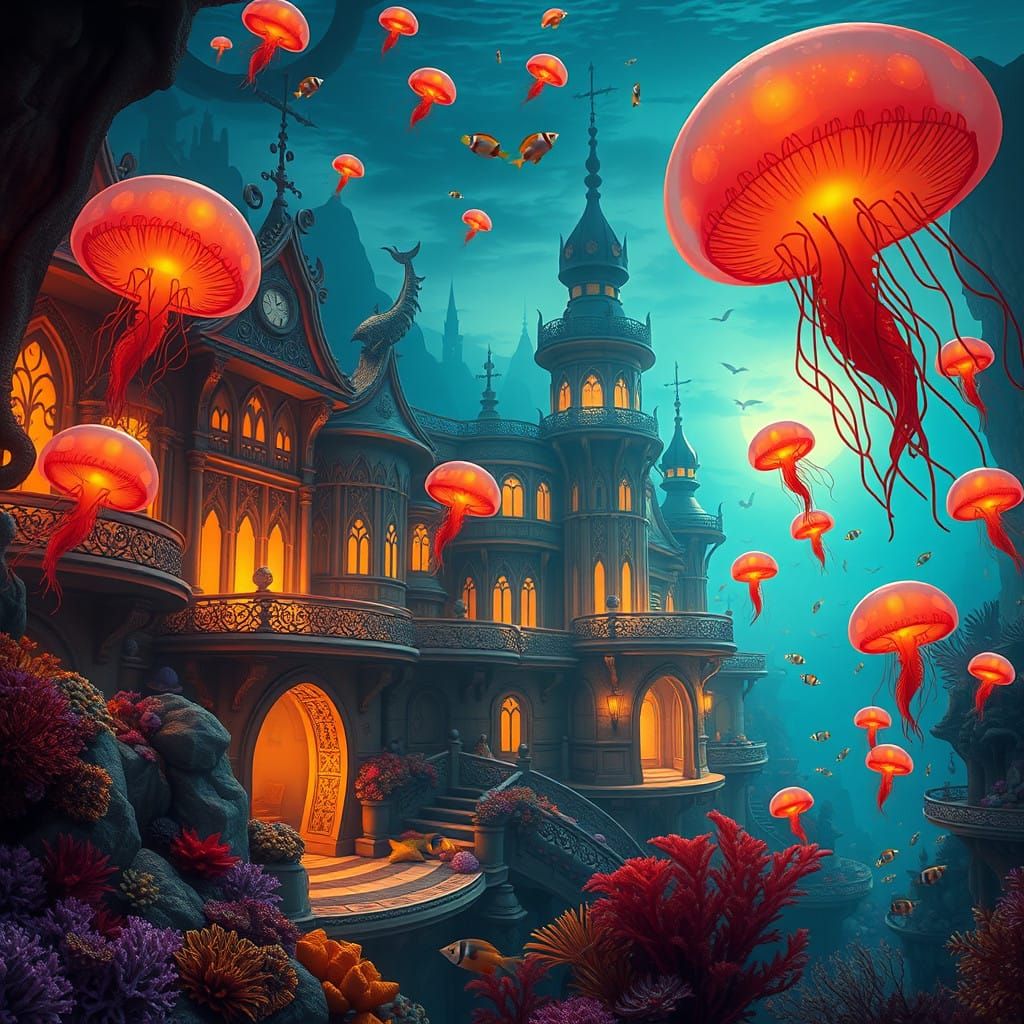 Mystical Underwater City in Fandango-Colored Twilight