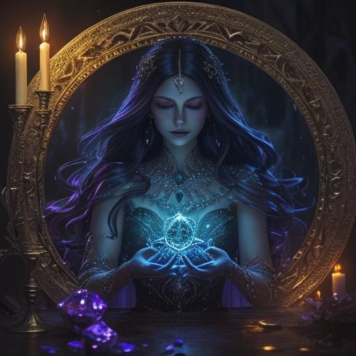 Glowing Gems on Altar in Dark Academia Aesthetic