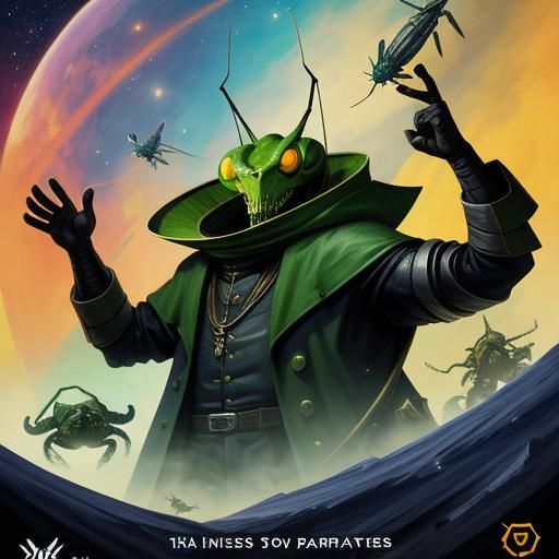 Praying Mantis Space Pirate Stealing Gems Poster