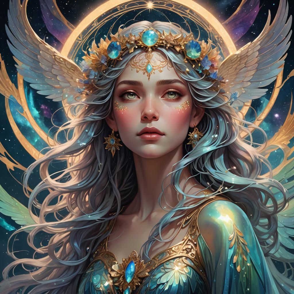 Ethereal Cosmic Deity in Art Nouveau Style