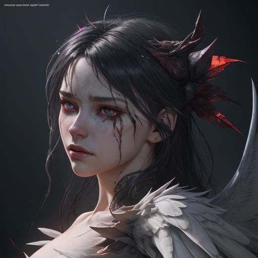 Fallen Angel Portrait with Black Wings