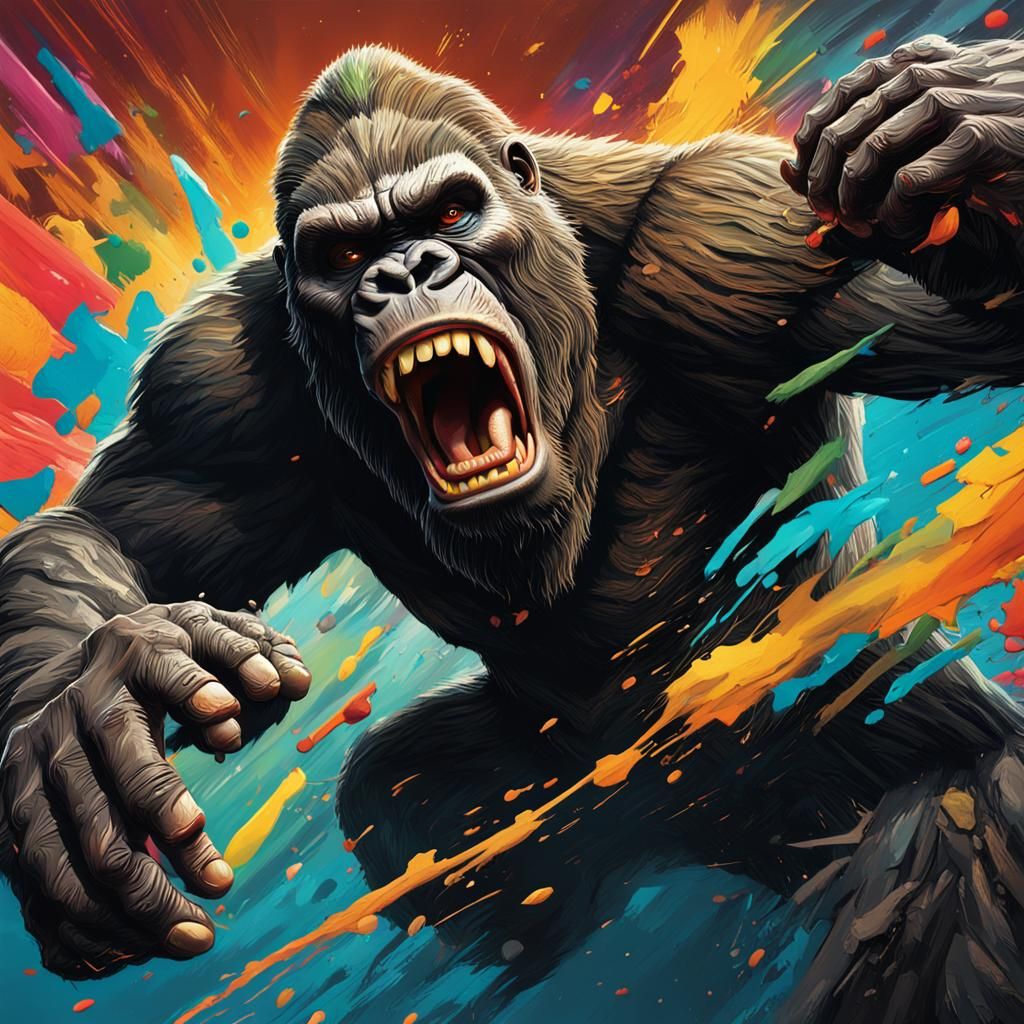 Hyperrealistic King Kong Splash Art Portrait