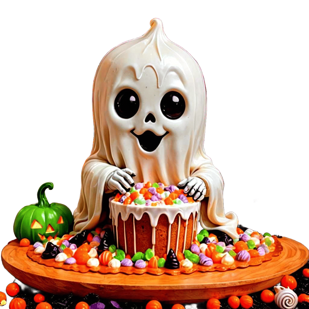 Baby Ghost at Halloween Party in Candy Art Style