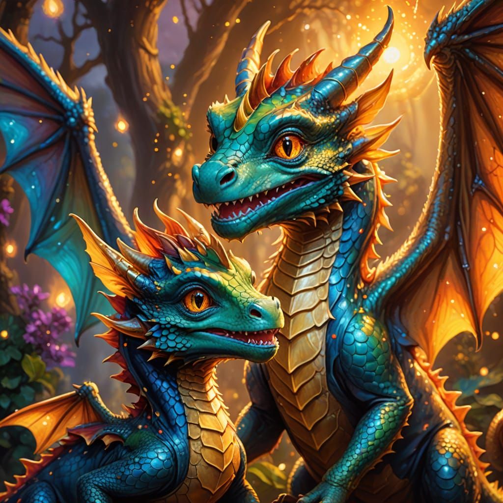 Enchanting Dragon Family Portrait in Acrylic Style