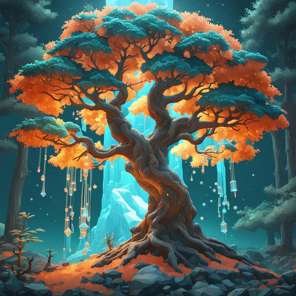 Enchanted Crystal Tree in a Mystical Forest
