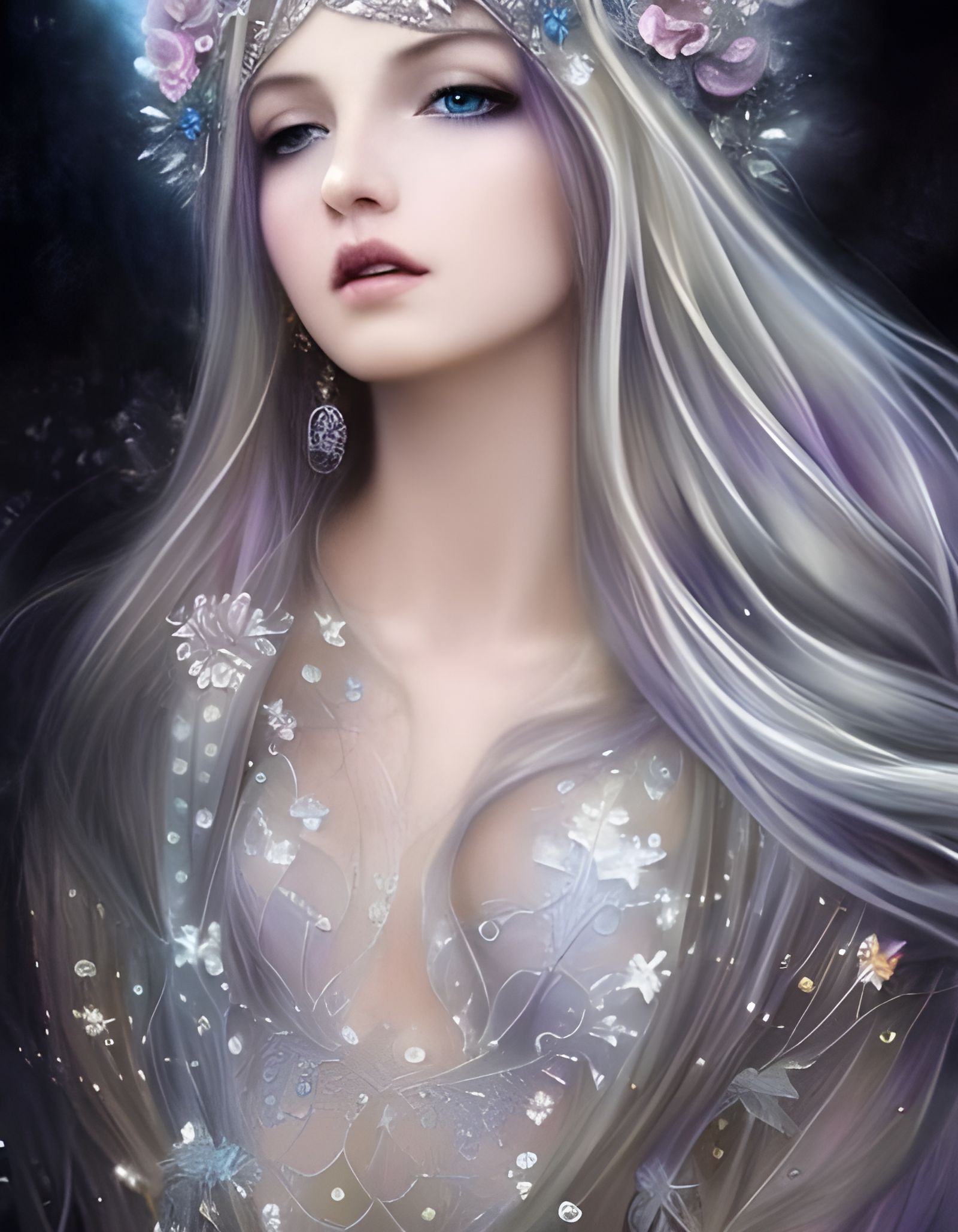 Silver Fairy with Flower Crown in Silver Garden