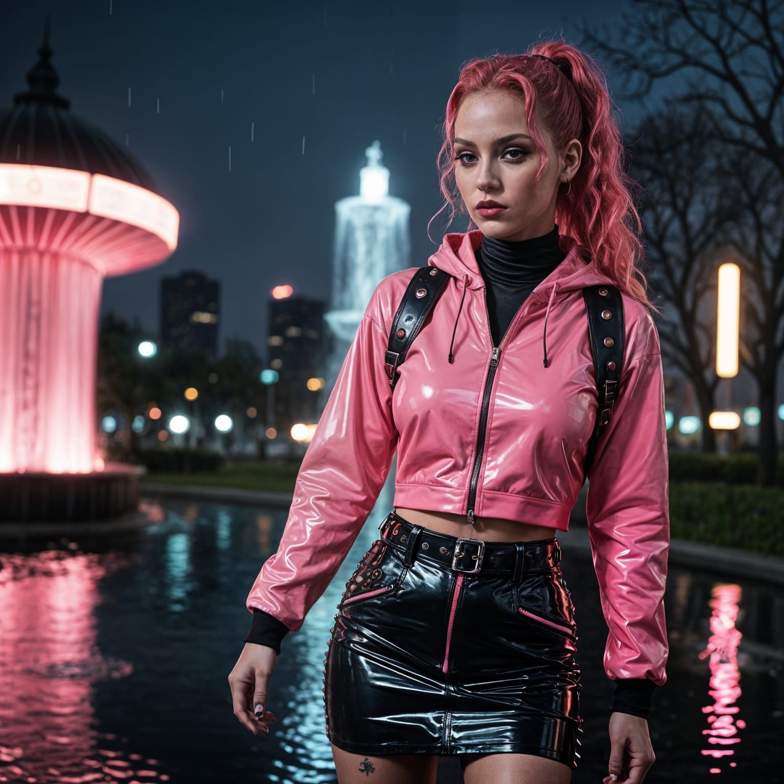 Cybergoth Goddess in Neon Latex and Leather