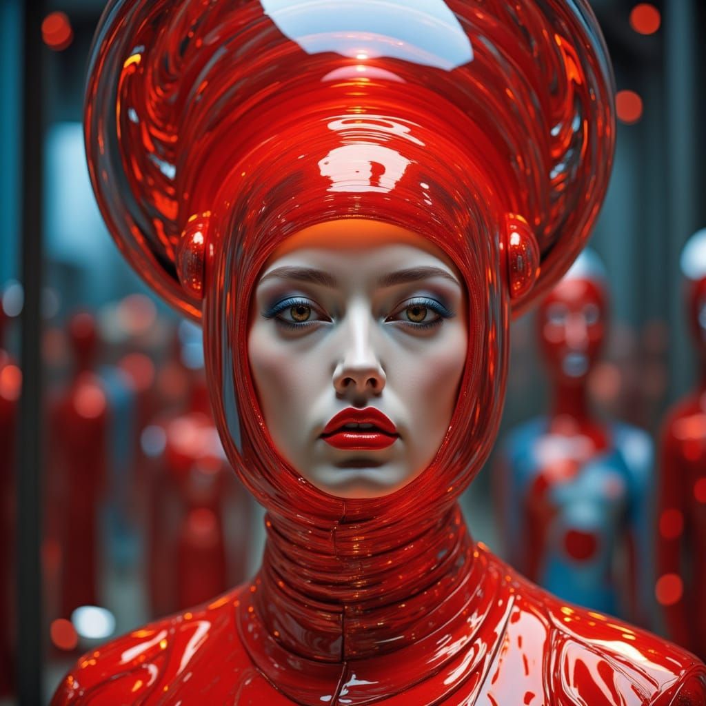 Futuristic Alien Goddess in Red and Orange