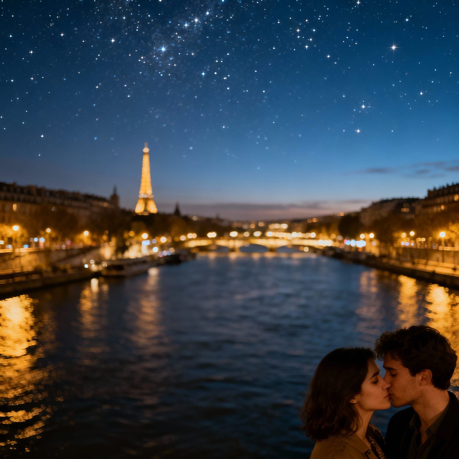 Paris at Night: Romantic Seine River View with Sparkling Sta...