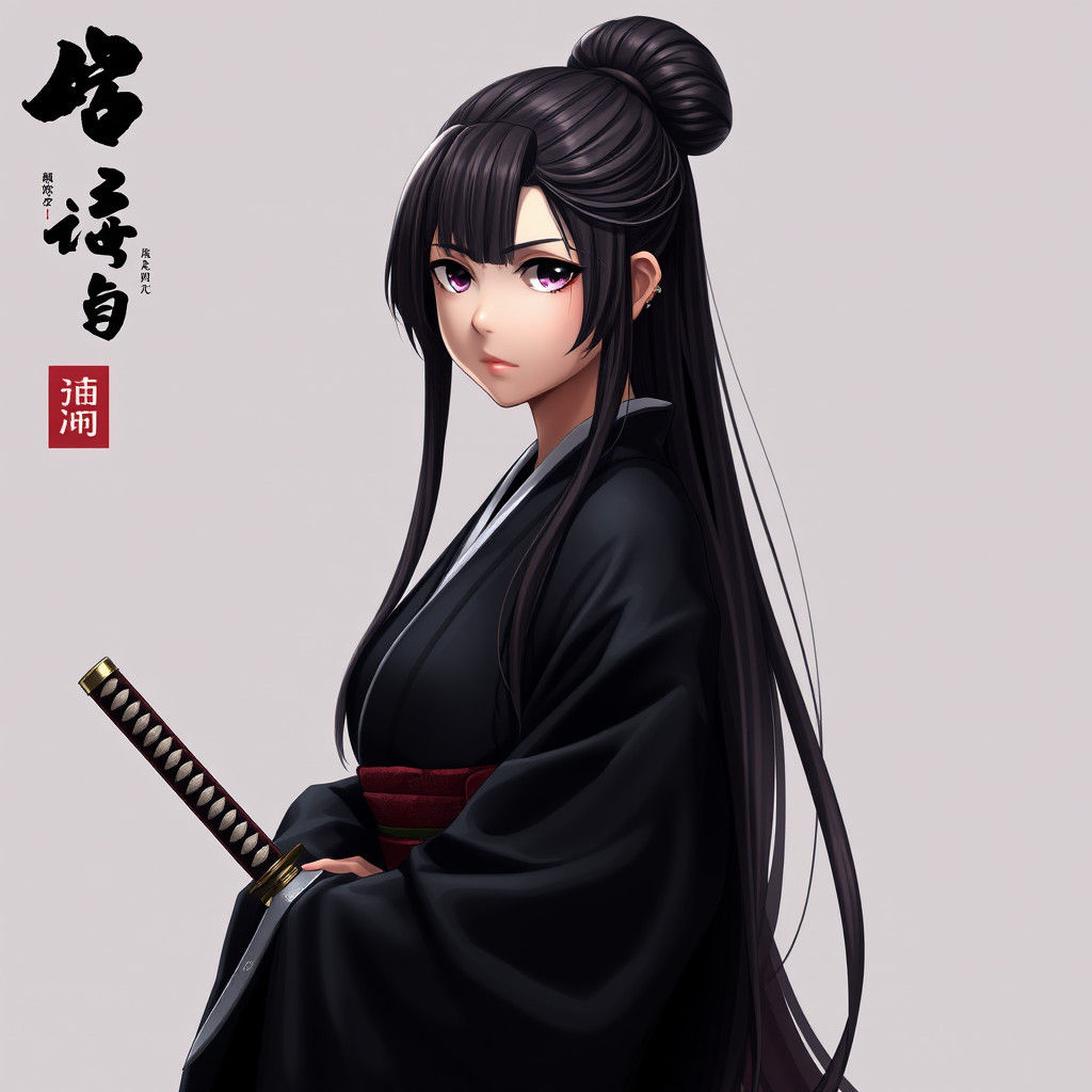 Samurai Girl in Kimono: 3D Anime Digital Art