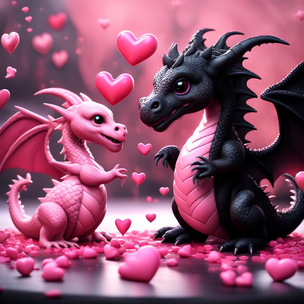 Cute Dragons with Hearts in Fantasy Concept Art
