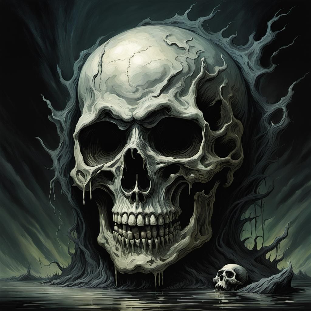 Melting Skull Face Horror Illustration