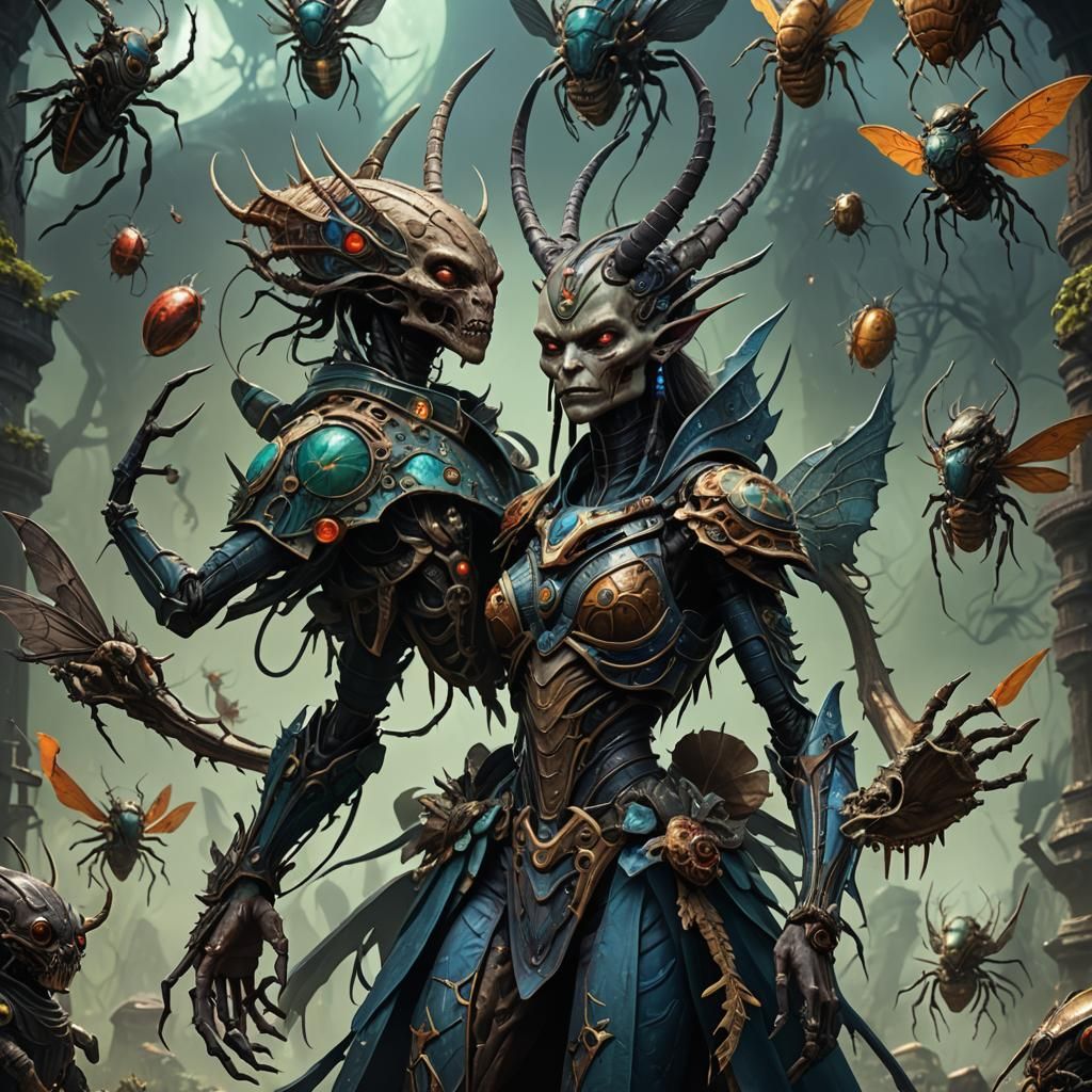 Mysterious Alien Insect Woman with Artifacts