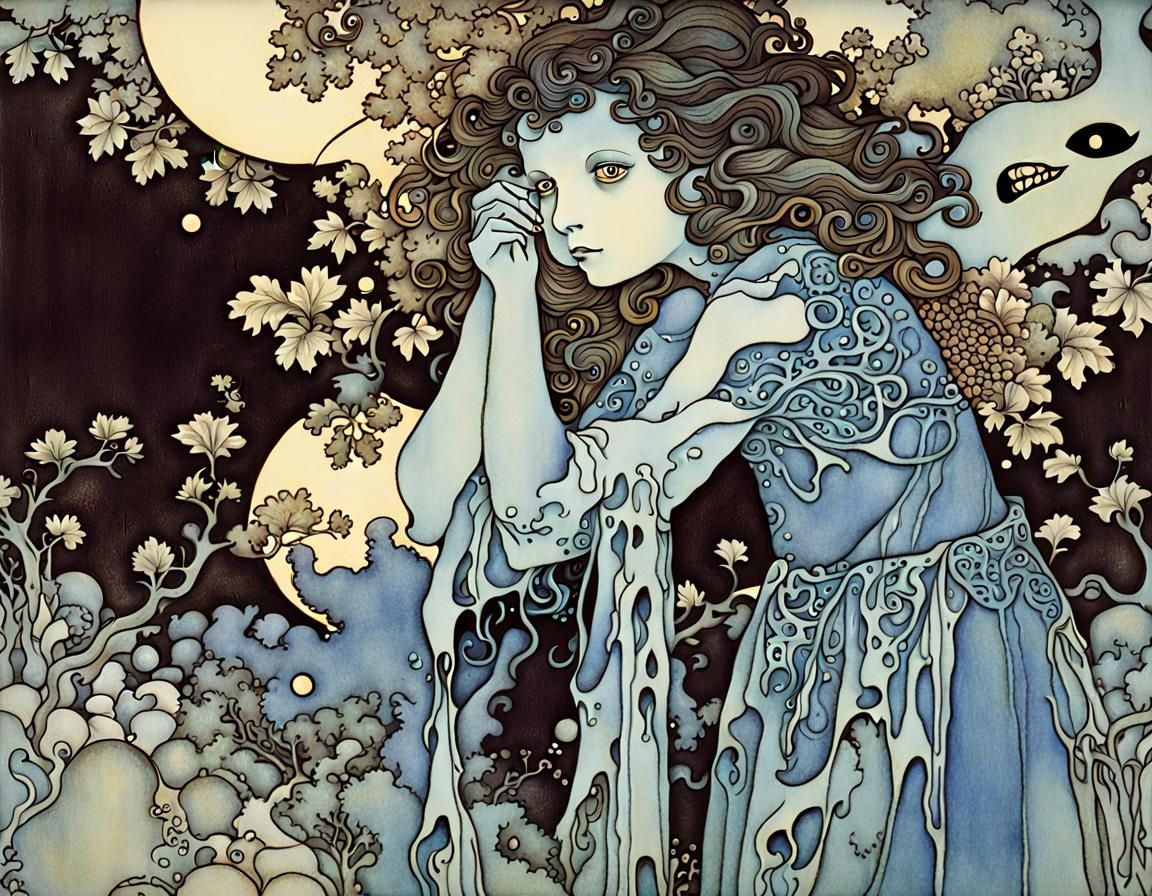 Ethereal Ghostly Lady by Moonlit Lake