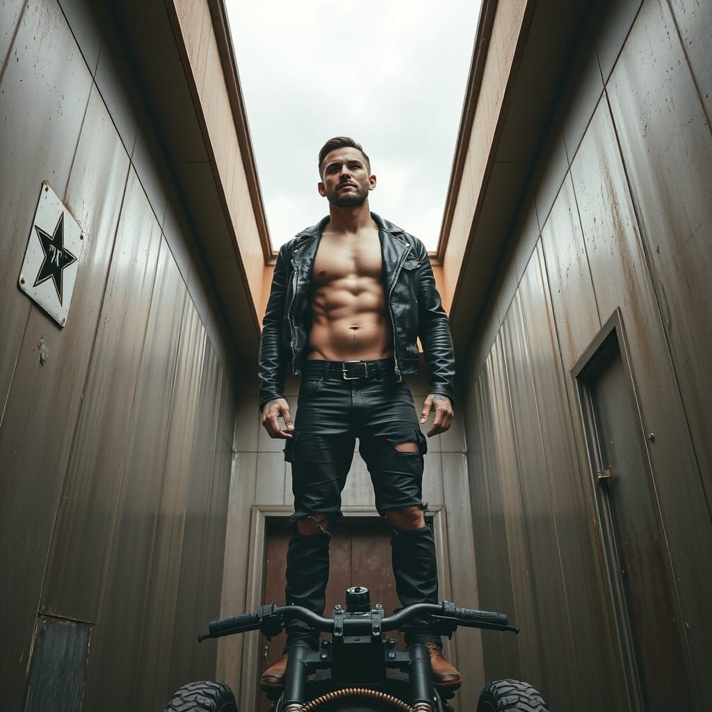 Post-Apocalyptic Warrior in Gritty, High-Contrast Style