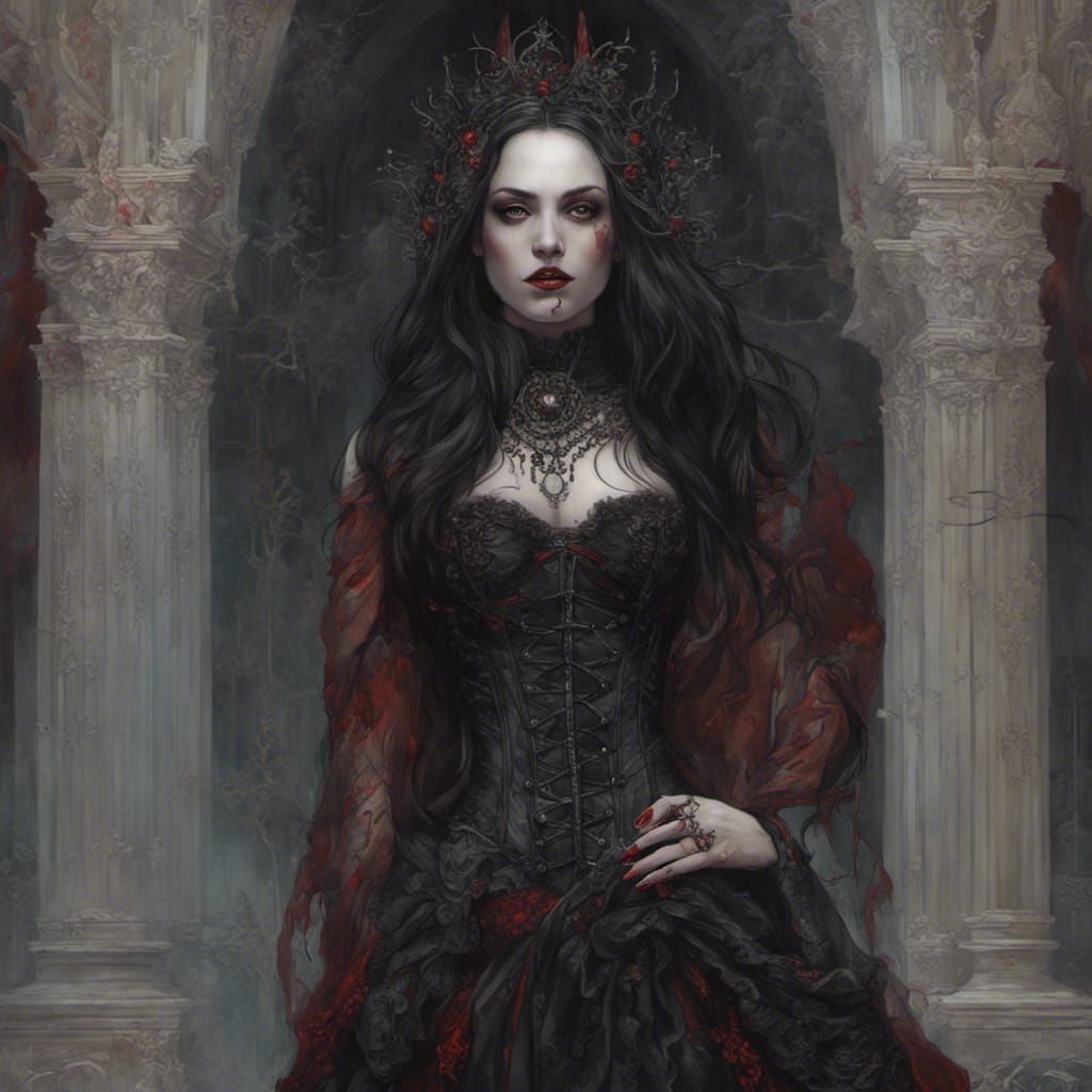 Gothic Vampire Queen in Hyperdetailed Fantasy Style