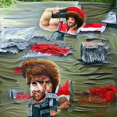Soldier with Afro in Landscape Painting Style