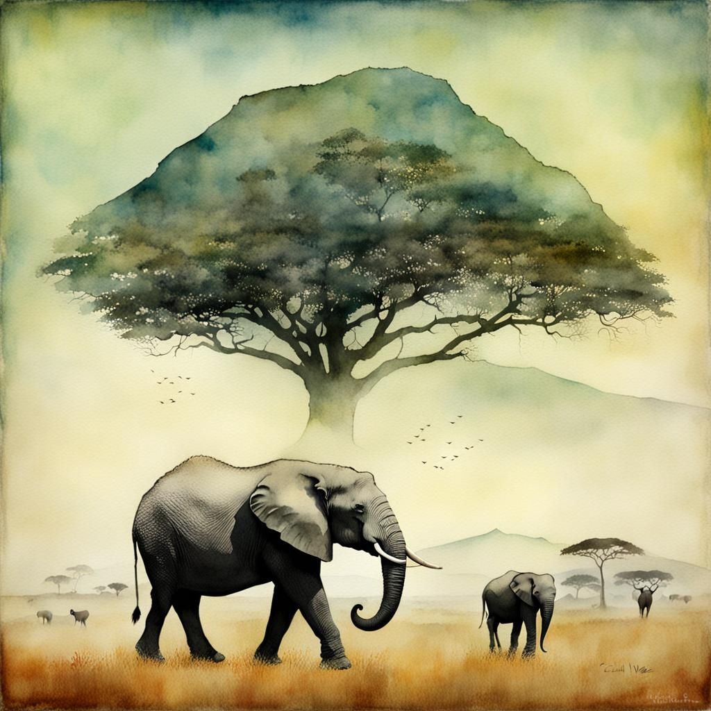 Tanzania in Watercolor Style Painting