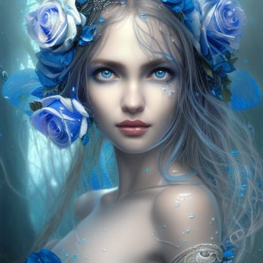 Underwater Fairy with Glowing Roses, Digital Art