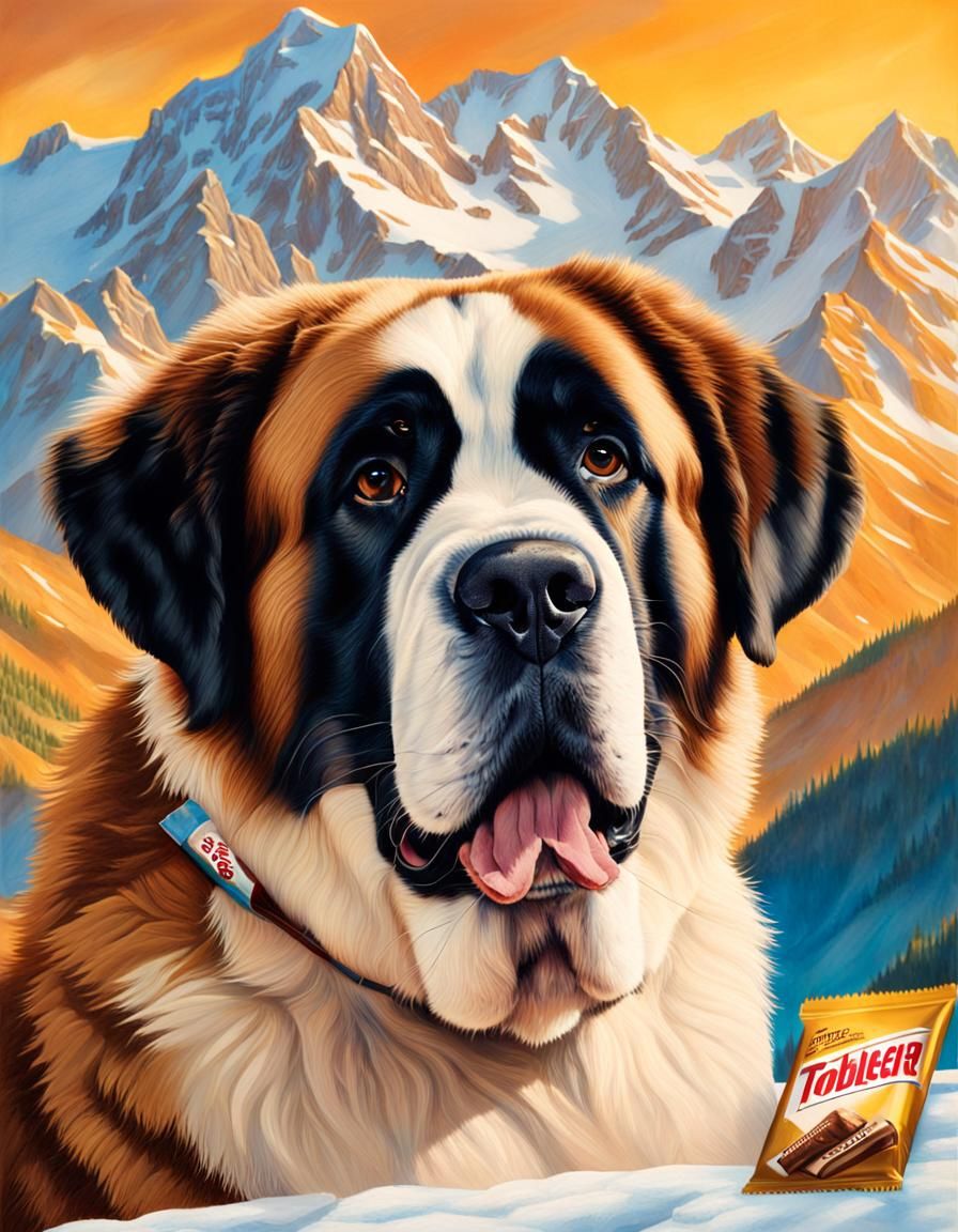 St Bernard Dog with Toblerone: Hyperrealistic Splash Art