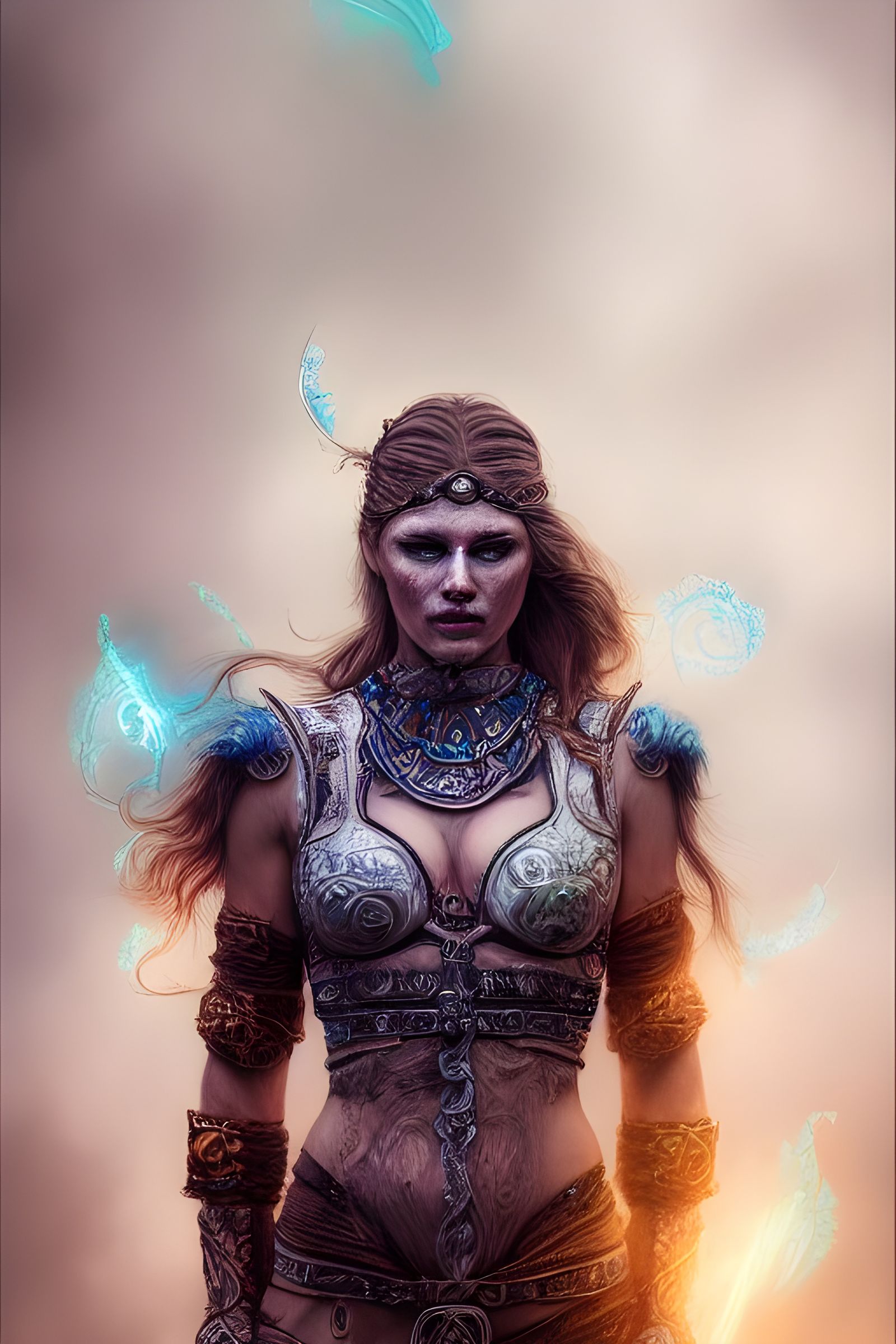 Fractal Viking Woman with Glowing Runes