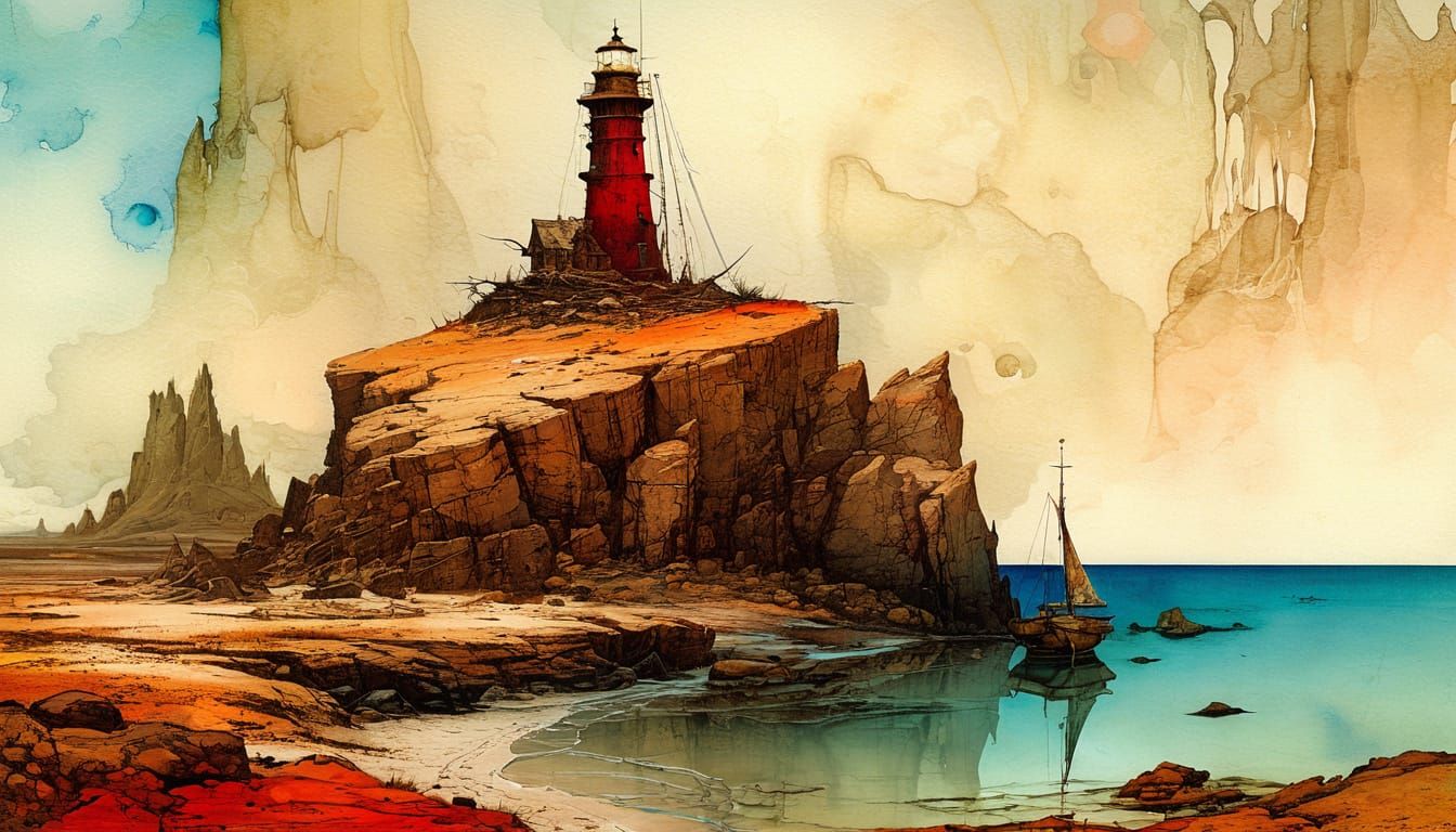 Dystopian Desert Lighthouse in Dark Fantasy Style