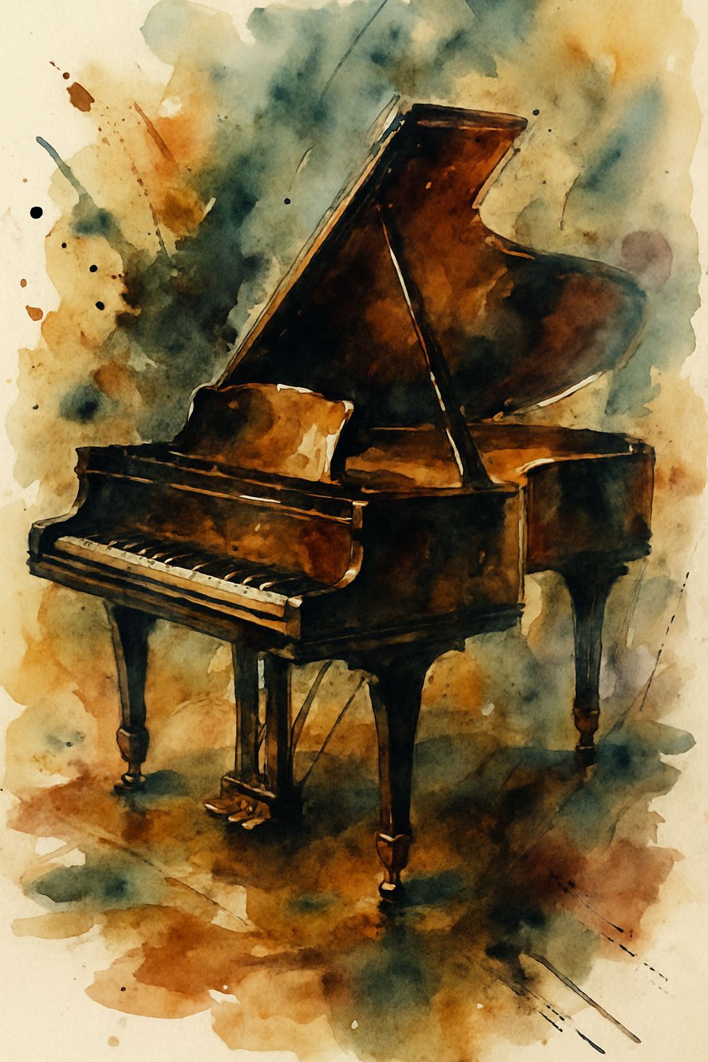 Whimsical Piano in Impressionist Watercolor