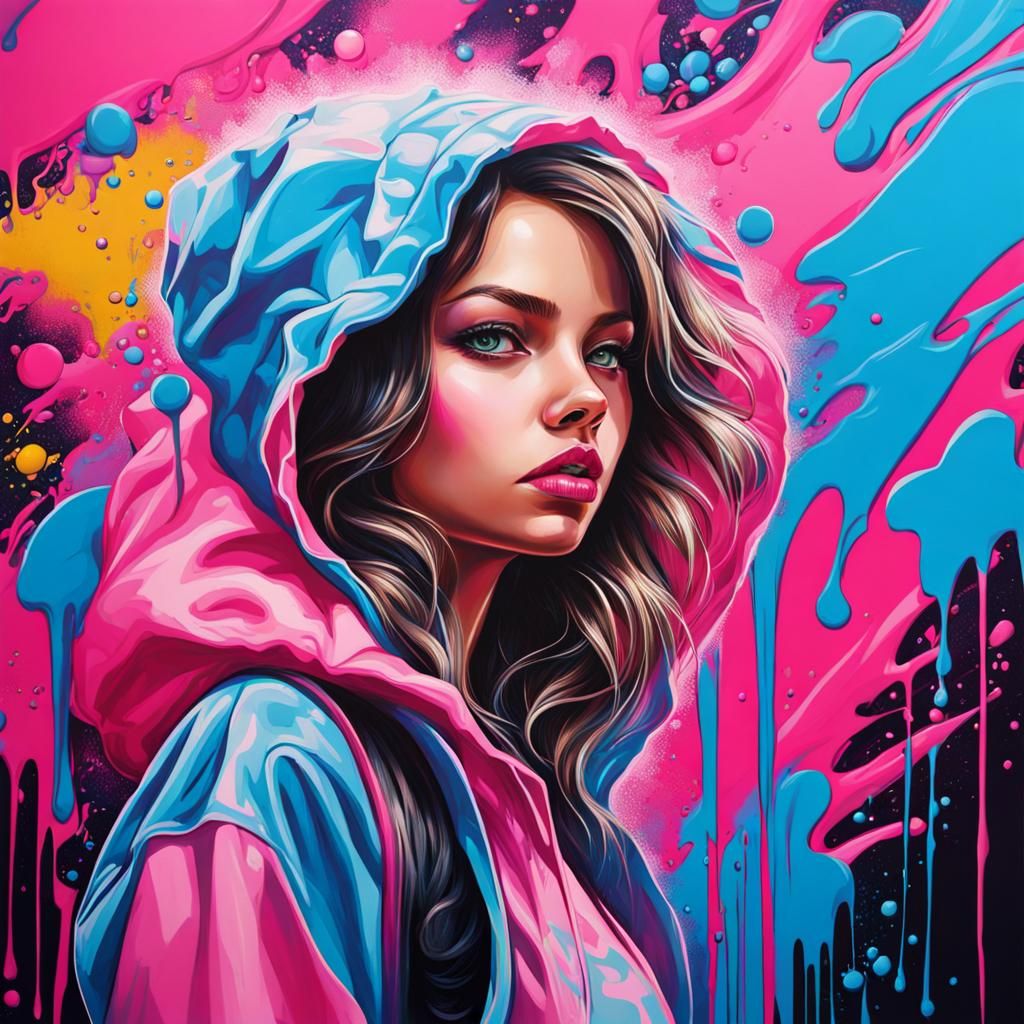 Colorful Graffiti Art of a Teenage Girl